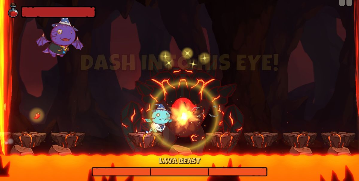 The dragon dashes into the Lava Beast's glowing eye, which bursts in a big explosion.