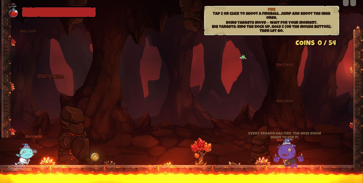 The dragon in a big cave room full of floating rocks and targets to shoot.